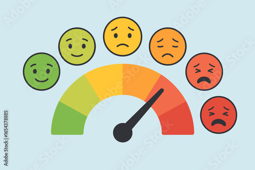 Pain scale chart for measurement and assessment. Emoticon faces show pain degrees from none to severe. Rating meter for patient feedback, satisfaction, and medical symptoms.