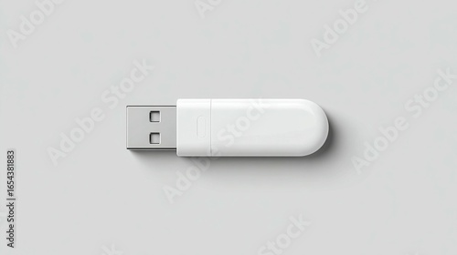 White flash drive on light gray surface