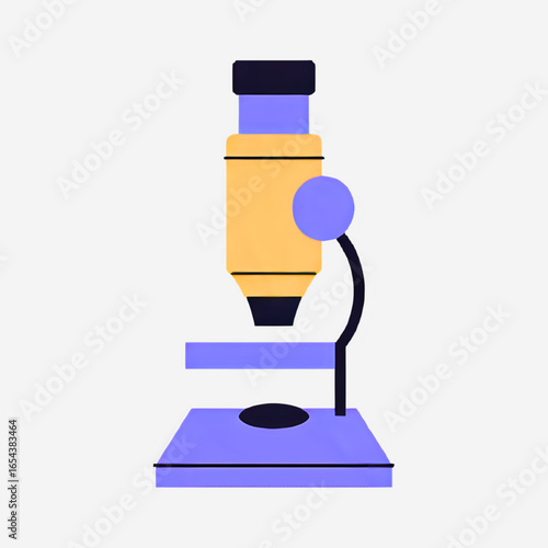 Stylized microscope illustration with yellow and purple colors