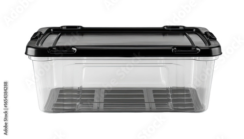 Clear plastic storage box with black lid (1)