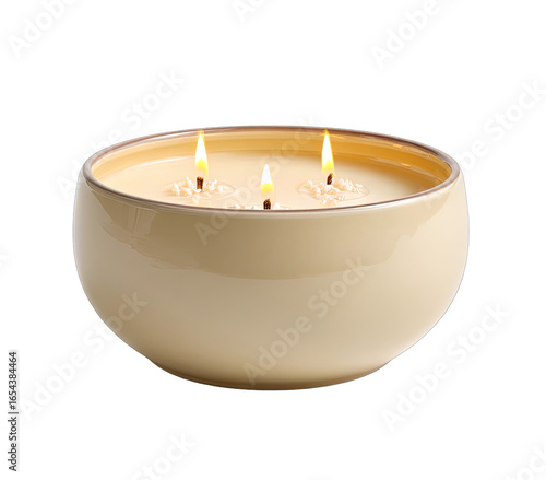Cream-colored bowl candle, three flames