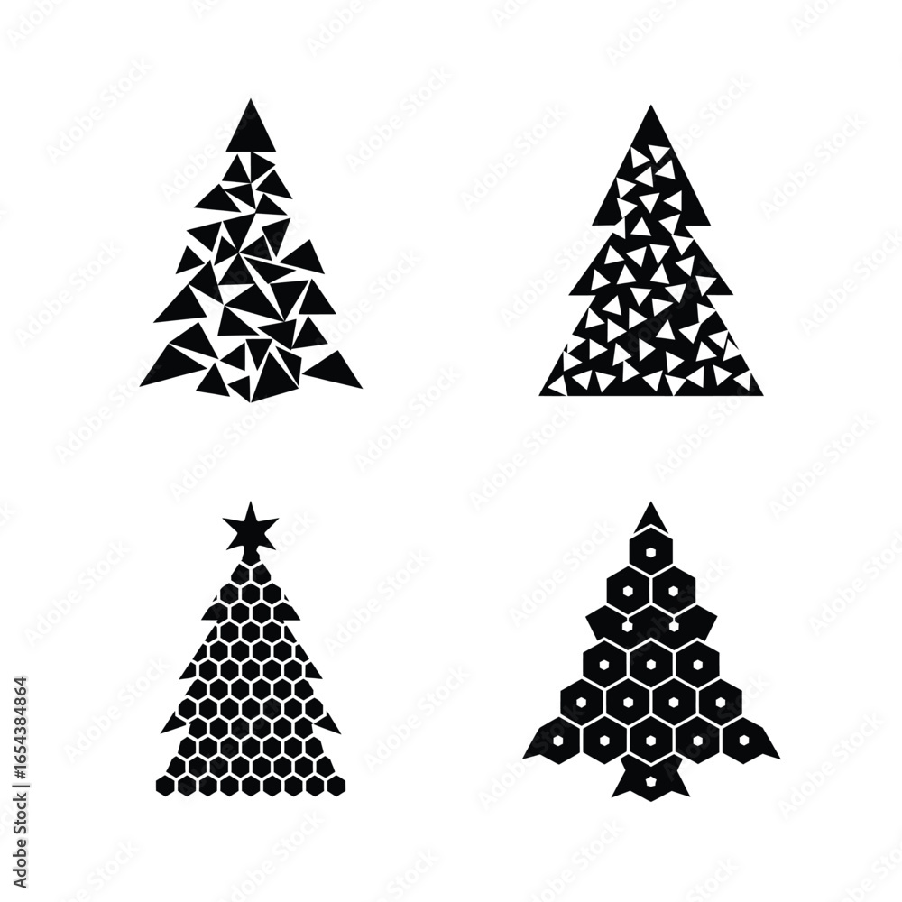 Obraz premium Christmas Tree Silhouette Vector Set
