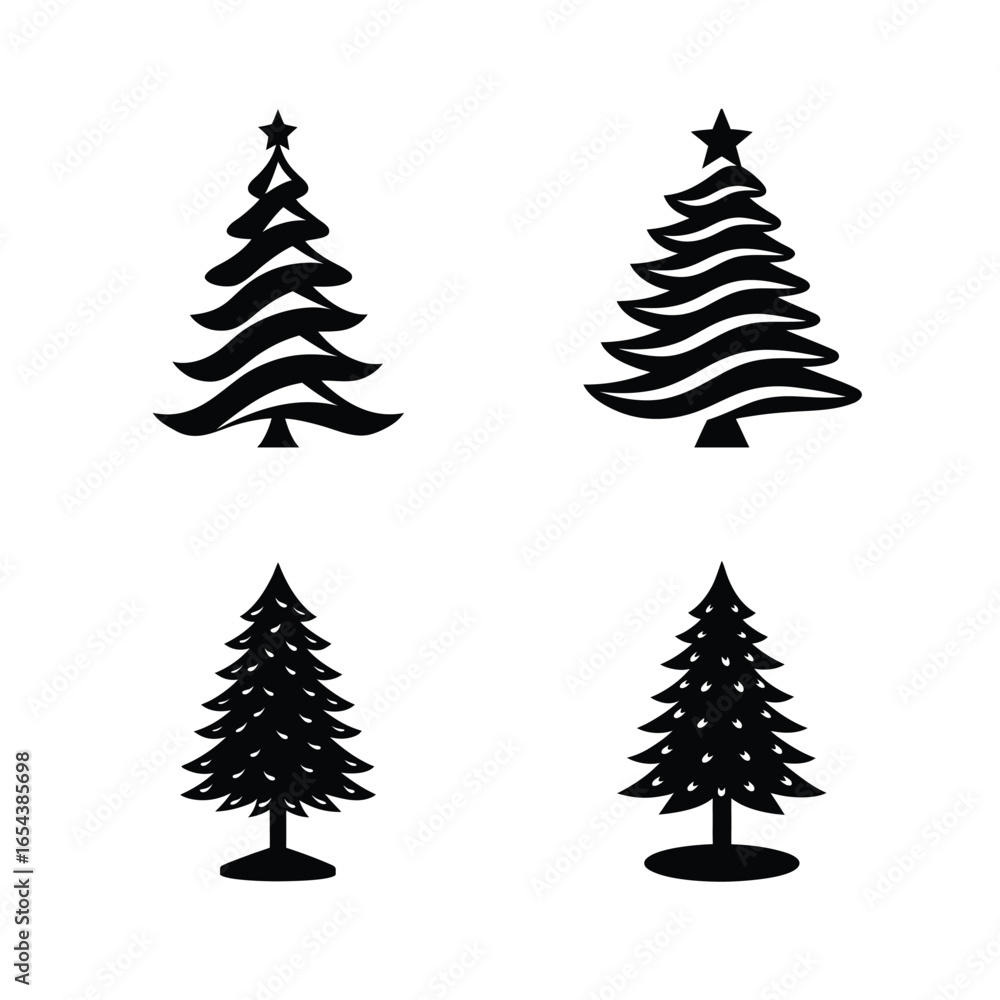 Obraz premium Christmas Tree Silhouette Vector Set