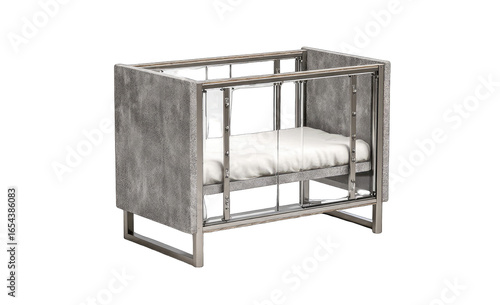 Modern gray crib with clear sides