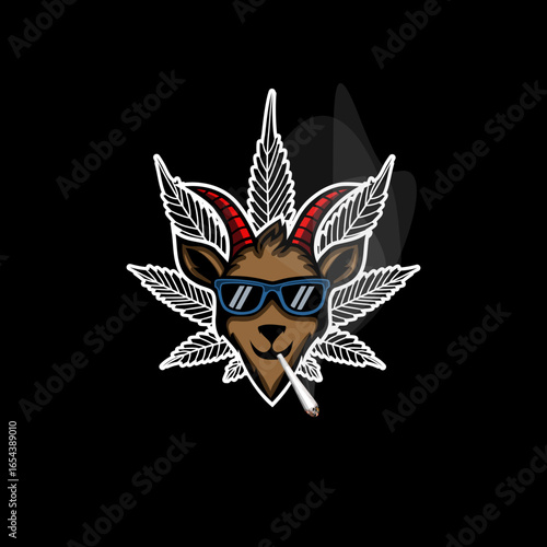 Capricorn smoking marijuana. Illustration of a Capricorn smoking marijuana as a symbol on a black background