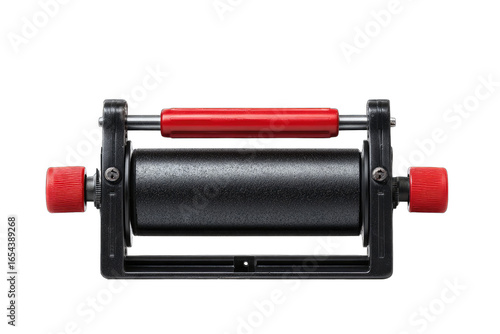 Black mechanical device with red accents