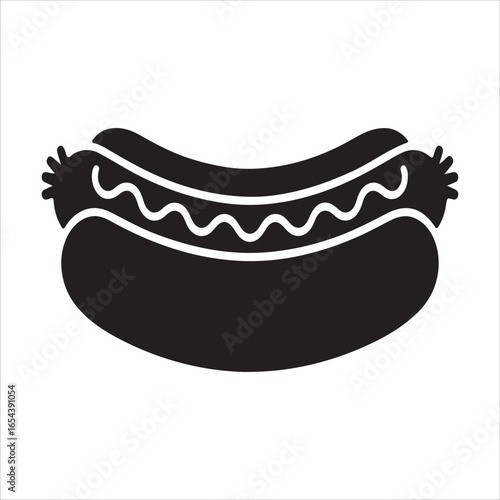 Simple black silhouette of a hot dog with mustard