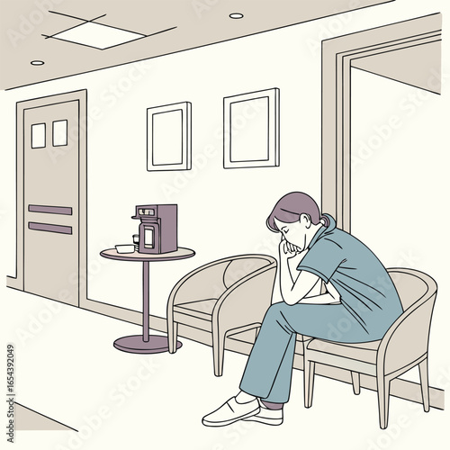 Tired nurse sitting in breakroom during long shift generated by ai