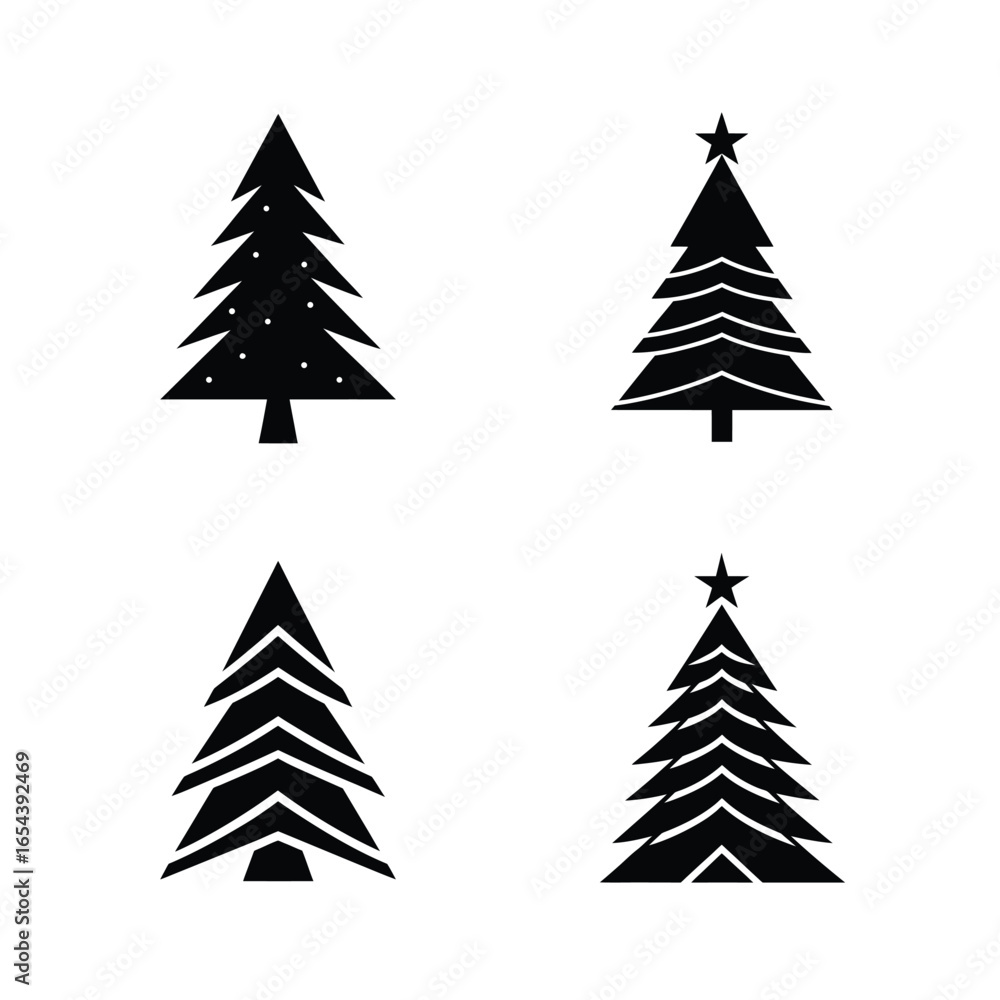 Obraz premium Christmas Tree Silhouette Vector Set