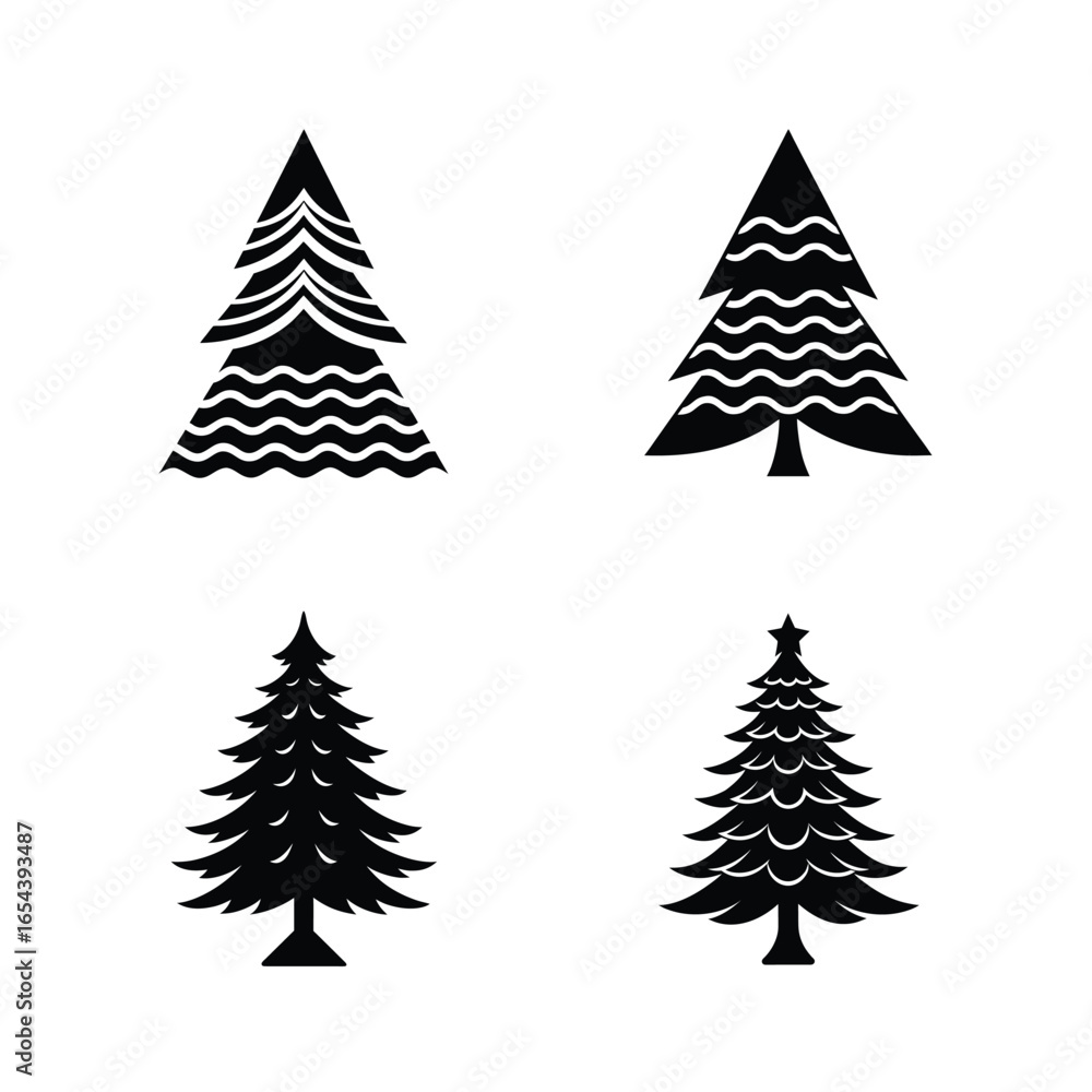 Obraz premium Christmas Tree Silhouette Vector Set