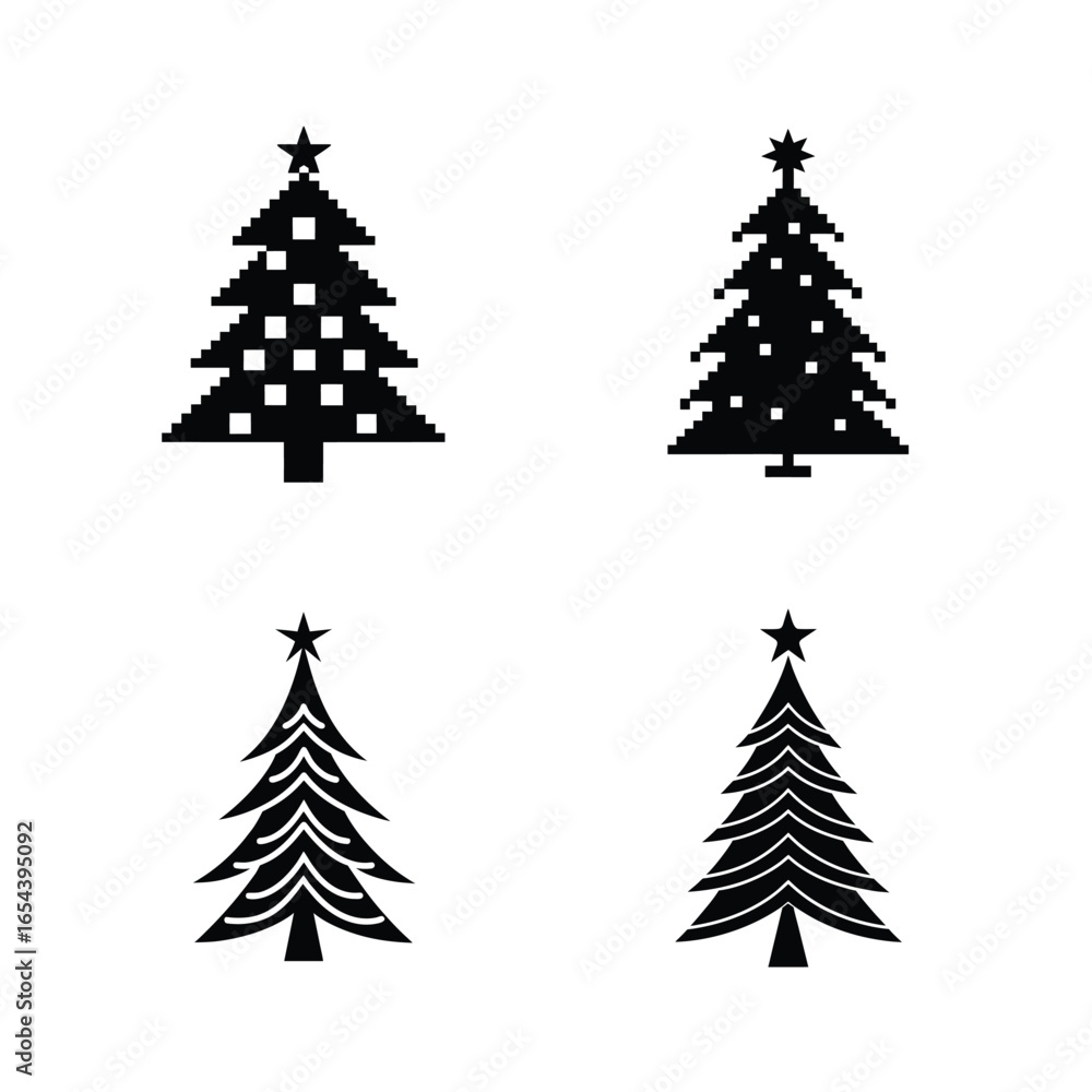 Obraz premium Christmas Tree Silhouette Vector Set