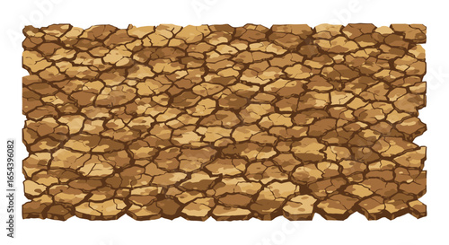 A cracked dry earth texture fills the frame with shades of brown and tan