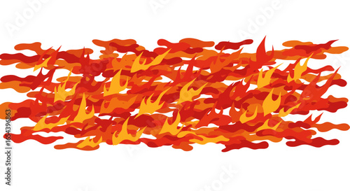 Abstract flame pattern of red orange and yellow shapes on a white background