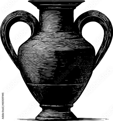 Vintage engraved illustration of an ancient amphora vase silhouette for retro design