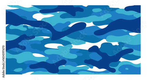 Blue camouflage pattern with varied shades on a white background