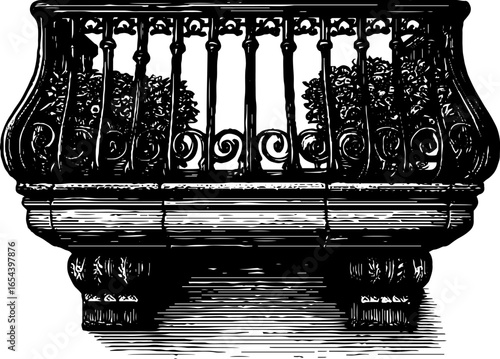 Art nouveau wrought iron design engraved hand drawn sketch for vintage decor