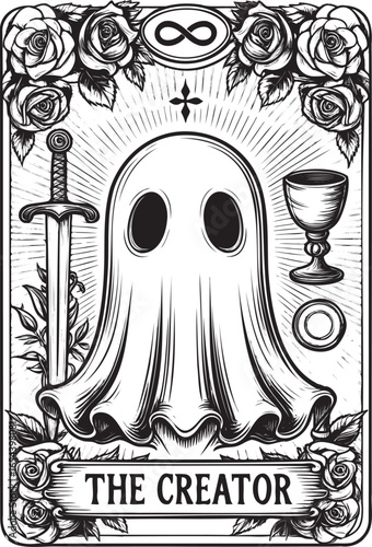 The Creator Tarot Card with Ghost Spirit and Occult Symbols