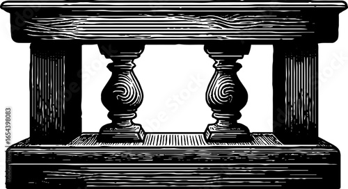 Engraved vintage balcony railing design for architectural decor and retro art