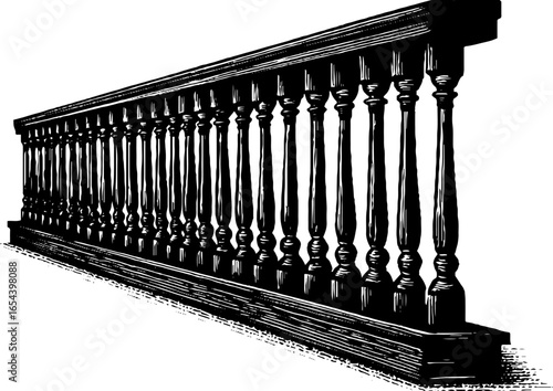 Vintage engraved illustration of balcony railing - classic architectural design for decor