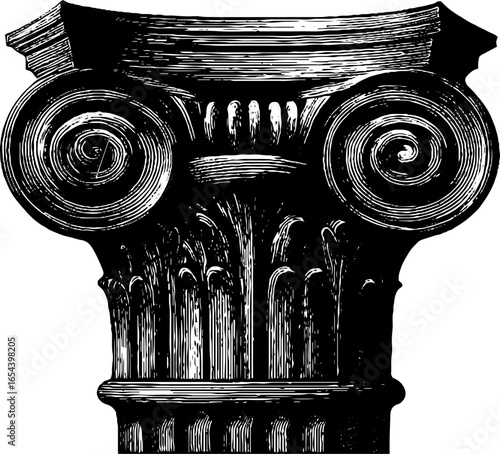 Elegant baroque column capital - historical engraving design for architecture and art