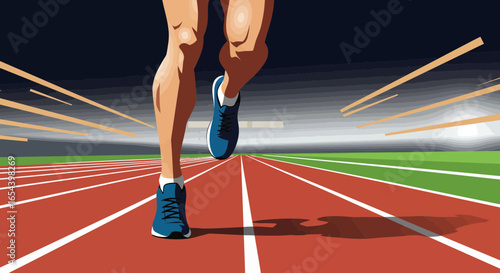 Athlete sprinting on a running track, focusing on legs and shoes action