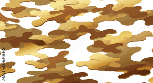 Camouflage pattern with curved brown tan  beige shapes on a white background