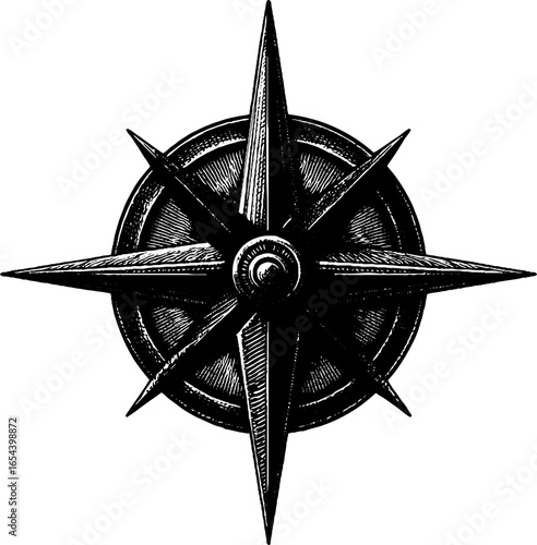 Vintage brass compass engraving - retro design for maps and navigation themes