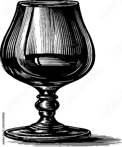 Vintage engraved brandy snifter illustration - retro glass design for prints and labels
