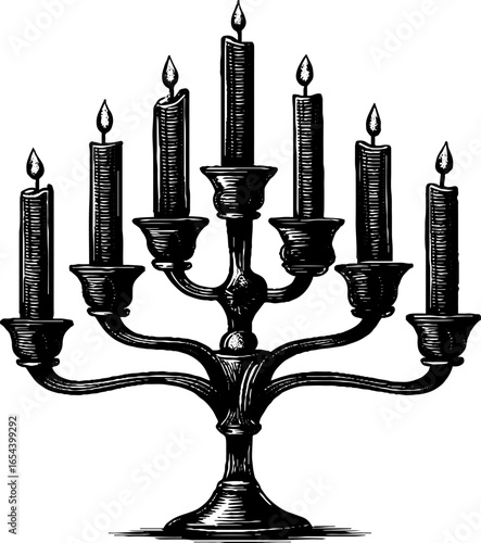 Vintage engraved candelabrum illustration for classic decor design