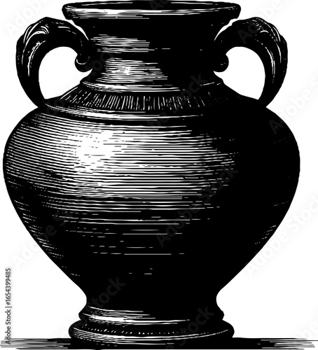 Vintage engraving of a ceramic vase with handles for decoration and design