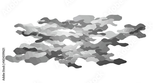 Gray camouflage pattern featuring abstract shapes in varying shades on a white background