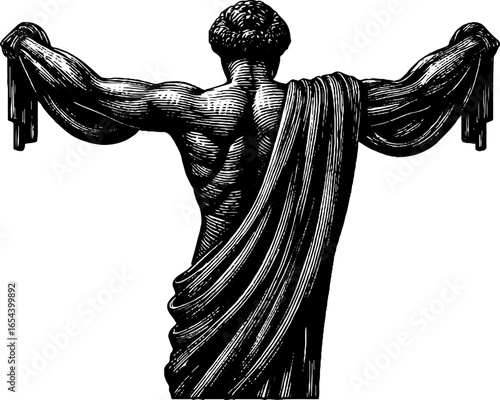 Classical engraved illustration of full body statue silhouette for retro art design