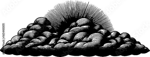 Vintage illustration of clear sky clouds with sunburst design for poster or card