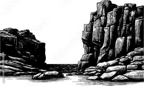 Vintage engraved illustration of coastal cliffs for design and decor