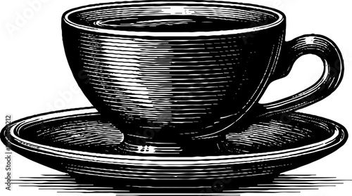 Vintage engraved coffee cup art for cafe decor and design