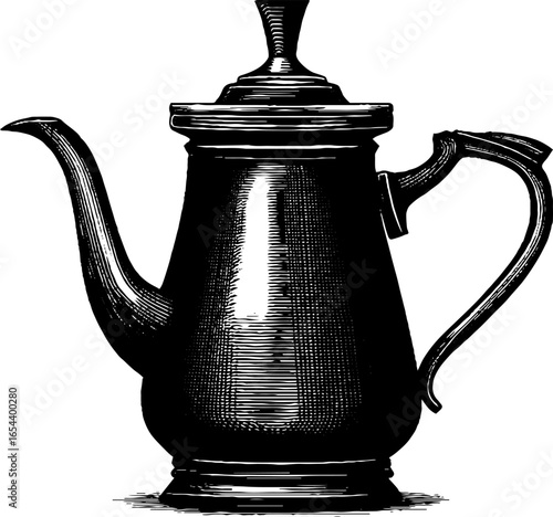 Vintage engraved coffee pot design for retro kitchen decor and collectibles