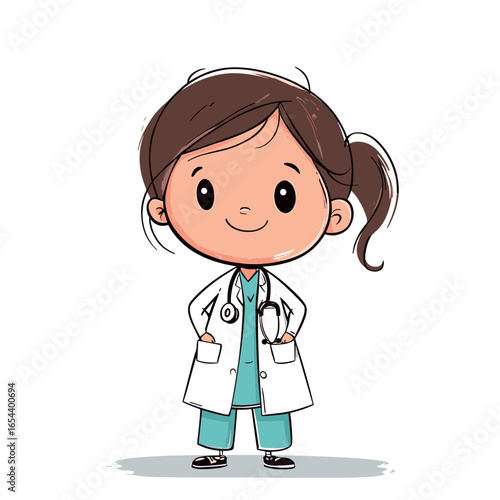 happy doctor cute childish isolated vector illustration