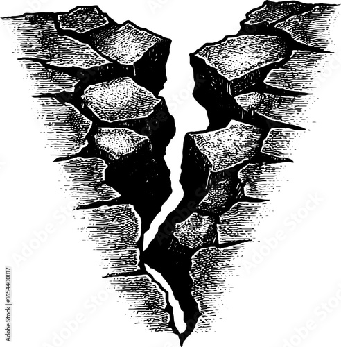 Engraved illustration of cracked stone texture for design projects