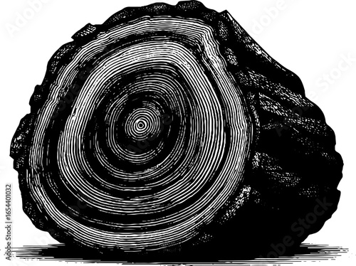 Vintage engraved illustration of wood cross section for retro design