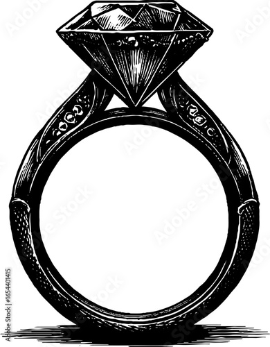 Vintage hand drawn diamond ring art - design for jewelry, poster, card