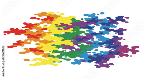 Rainbow color spills form a horizontal pattern across a white background