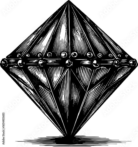 Vintage engraved illustration of geometric gemstone cut diamond design for decor