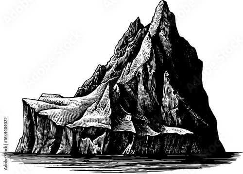 Engraved vintage illustration of majestic glacier landscape scene for design