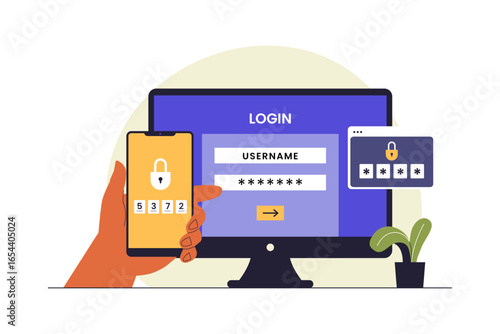 Multi-Device Two-Factor Authentication Process Illustration. Vector Flat Illustration