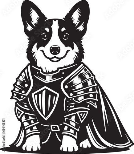 Vector art of cute corgi dog wearing knight armor isolated on white background
