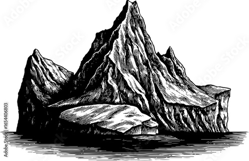 Engraved vintage illustration of icebergs with bold lines for retro design