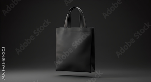 Floating black totebag mockup with blank space on a dark gray background