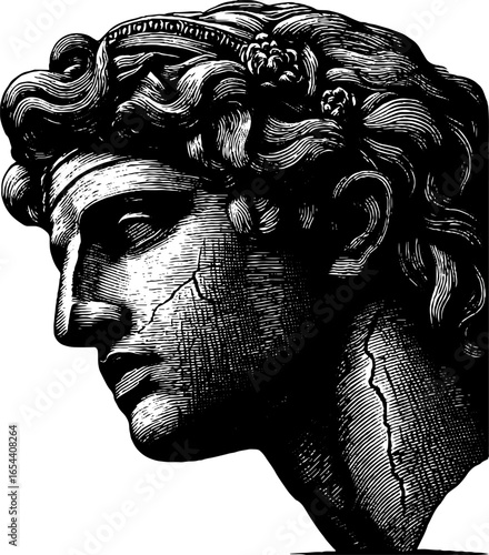 Classical marble bust sculpture engraving - vintage artistic design for historical themes