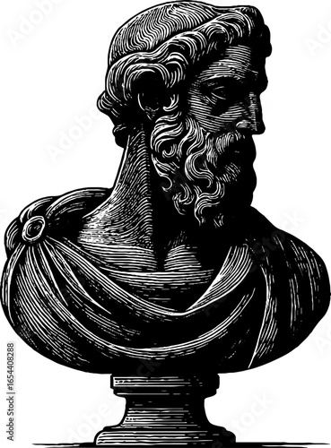 Vintage engraved illustration of marble bust sculpture for artistic design projects