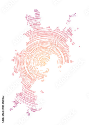 Komodo map filled with concentric circles. Sketch style circles in shape of the island. Vector Illustration.